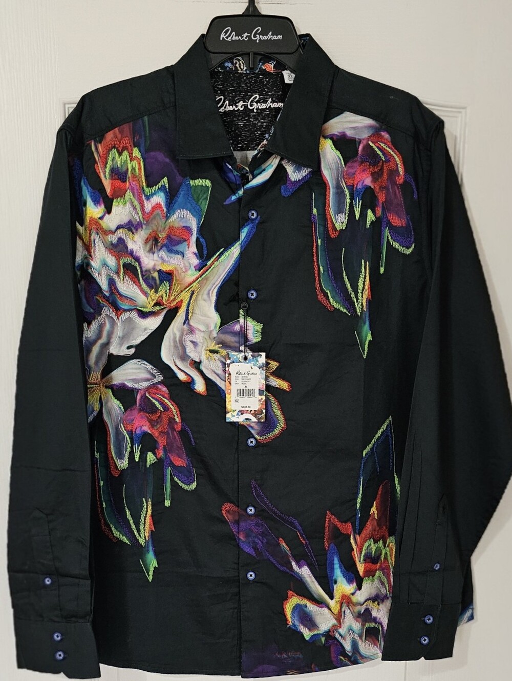 Robert Graham Black Shirt with Bright Multi-Color Floral Artwork $295 EACH.